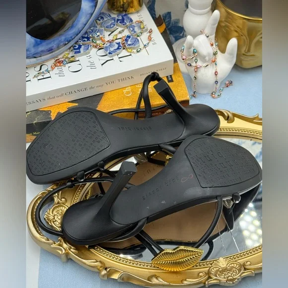 🆕 GIANNI BINI 🧿 NWOB Carletta Lip Ornamented Sandals, Black Leather, Sz 8 - Picture 13 of 14